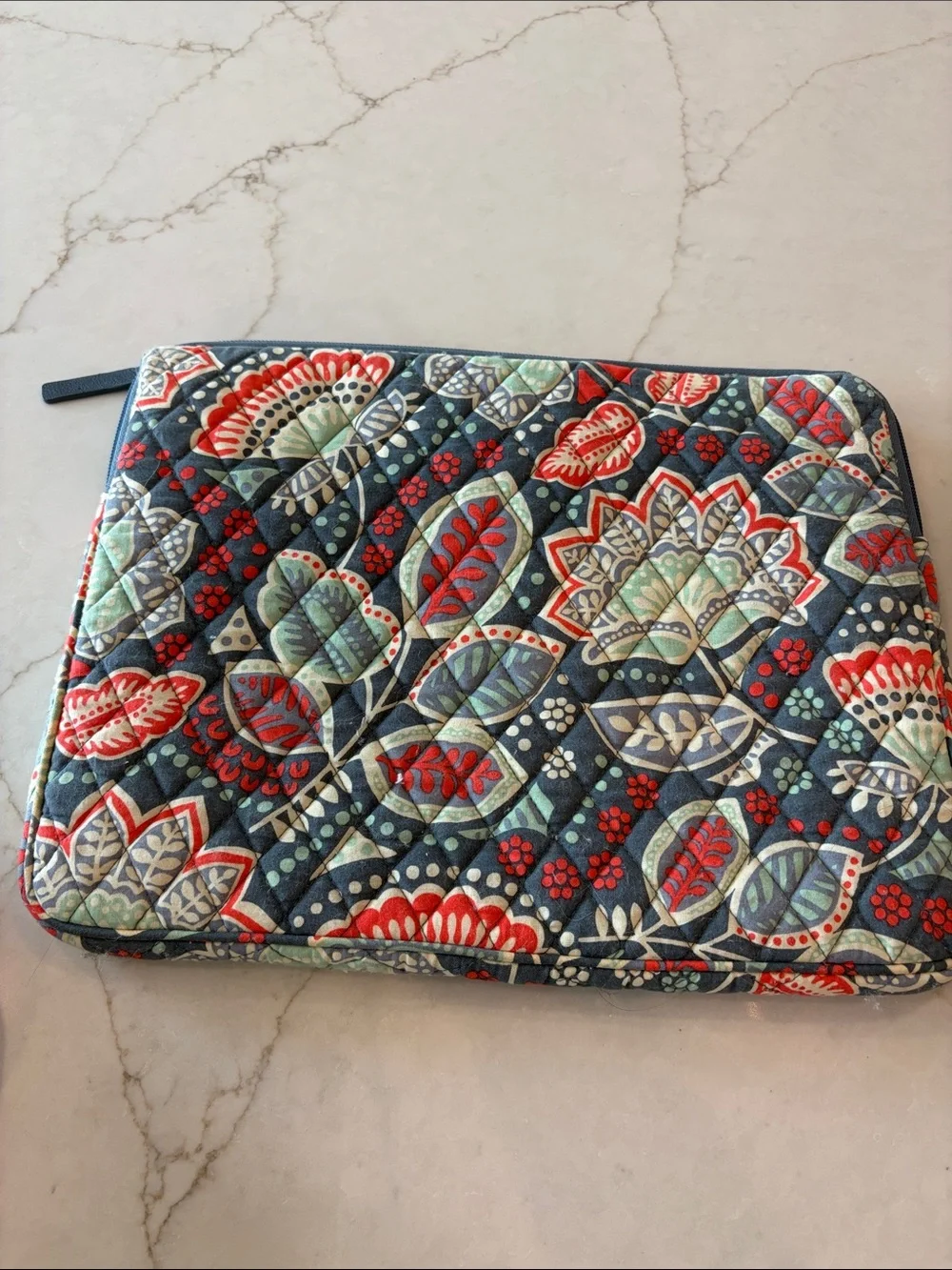 Vera Bradley Quilted Laptop Sleeve in Navy, Red & Mint Floral